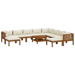 vidaXL Salon de jardin 11 Pièces avec coussin crème Bois d'acacia solide