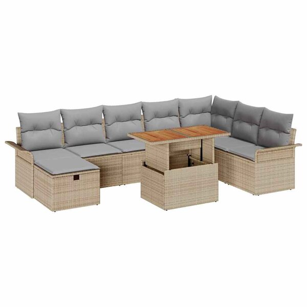 vidaXL Ensemble de canapé de jardin 9 Pièces Beige Poly rotin