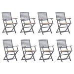 vidaXL Chaises pliables d'extérieur lot de 8 et coussins Bois d'acacia