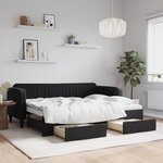 vidaXL Lit de jour avec gigogne et tiroirs sans matelas noir 80x200 cm