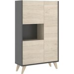 Buffet haut - graphite et chêne - 3 portes + 1 niche - NESS - 81 x 43 x 135 cm