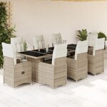 vidaXL Ensemble de bistro de jardin 9 Pièces coussins beige poly rotin