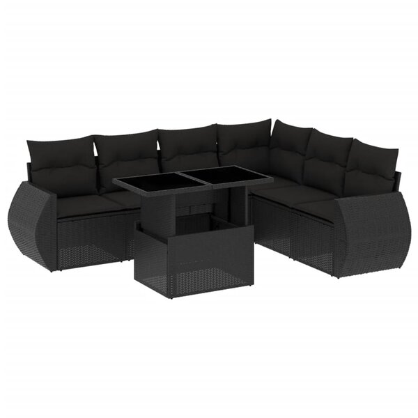 vidaXL Salon de jardin 7 Pièces avec coussins noir résine tressée