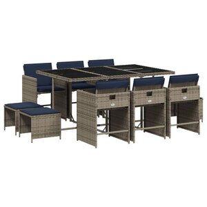 vidaXL Ensemble à manger de jardin 11 Pièces coussins gris résine tressée