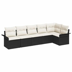 vidaXL Ensemble de canapé de jardin avec coussin 6 Pièces Noir Poly rotin