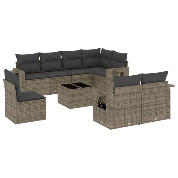 vidaXL Salon de jardin 9 Pièces avec coussins gris résine tressée