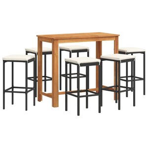 vidaXL Ensemble de bar de jardin 7 Pièces noir bois massif acacia rotin