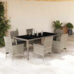 vidaXL Ensemble à manger de jardin avec coussins 7 Pièces rotin et verre