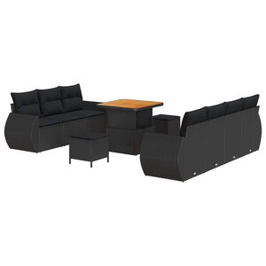 vidaXL Ensemble de canapé de jardin avec coussin 10 Pièces Noir polyrotin