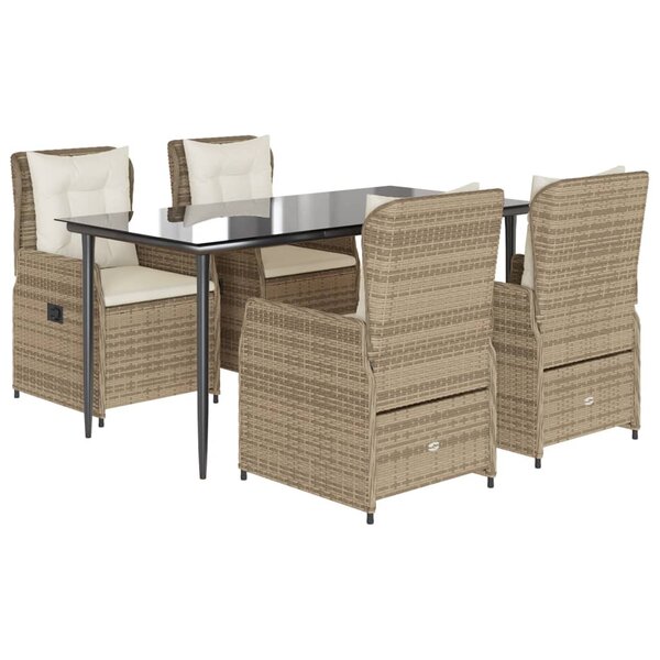 vidaXL Ensemble à manger de jardin avec coussins 5Pièces Beige poly rotin