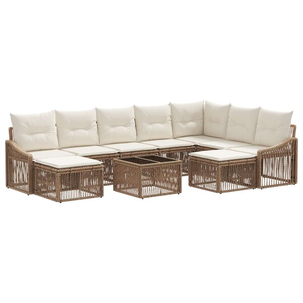 vidaXL Ensemble de canapé de jardin 10 Pièces Beige polyrotin