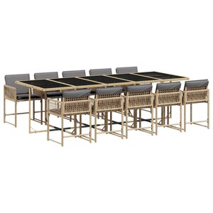 vidaXL Ensemble à manger de jardin et coussins 11 Pièces mélange beige
