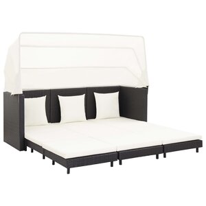 vidaXL Canapé-lit extensible 3 places avec toit Résine tressée Noir