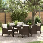 vidaXL Ensemble de salle à manger de jardin 7 pièces avec coussins Marron Poly Rattan