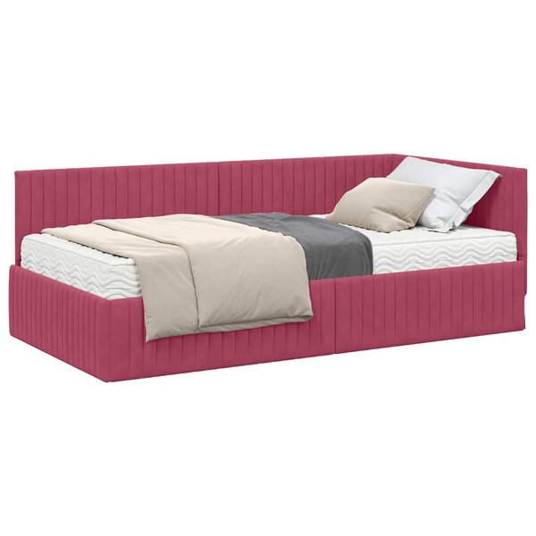 vidaXL Cadre de lit d'angle avec matelas 2 Pièces Vert Velours