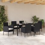 vidaXL Ensemble de salle à manger de jardin de 7 pièces avec coussins en poly rattan noir
