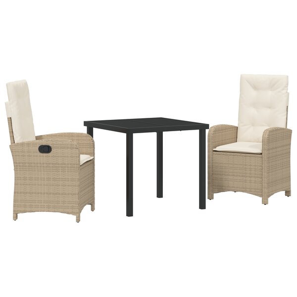 vidaXL Set de salle à manger de jardin 3 pièces avec coussins beige rattan poly