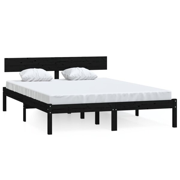 vidaXL Cadre de lit Noir Bois massif 120x190 cm Petit double