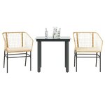vidaXL Ensemble à manger jardin coussins 3Pièces marron poly rotin verre
