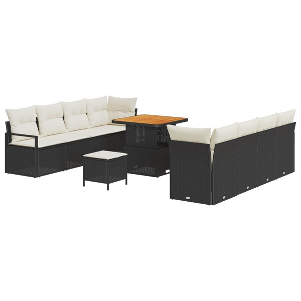 Ensemble de sofa de jardin vidaXL 11 pièces avec coussins en poly rattan noir acacia