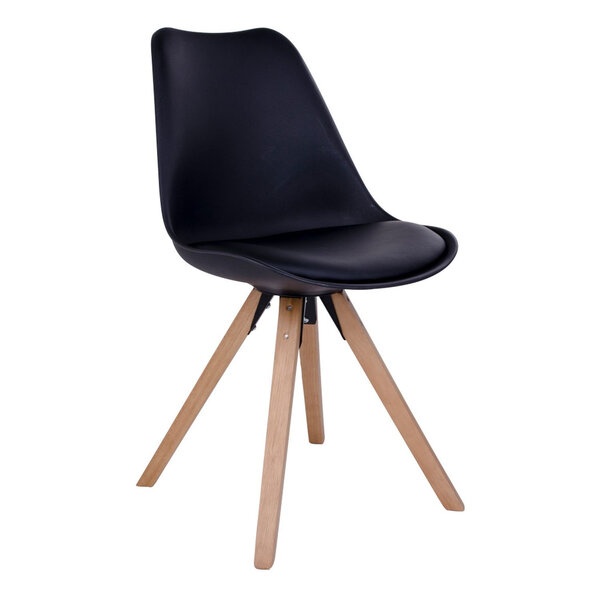 2 chaises de table à manger en cuir noir à pieds en bois