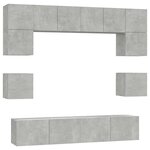 vidaXL Ensemble de meubles TV 8 Pièces Gris béton Bois d'ingénierie