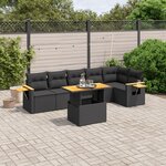 vidaXL Salon de jardin 7 Pièces avec coussins noir résine tressée