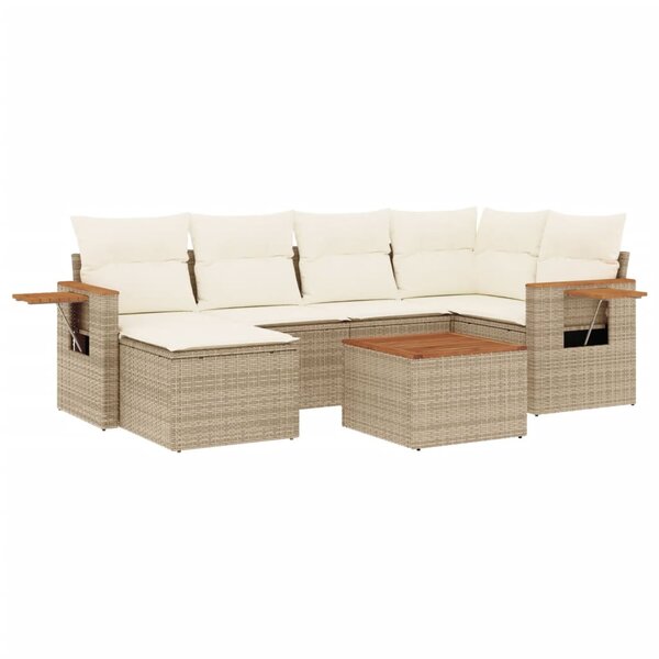 vidaXL Salon de jardin avec coussins 7 Pièces beige résine tressée