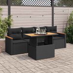 vidaXL Salon de jardin 5 Pièces avec coussins noir résine tressée acacia
