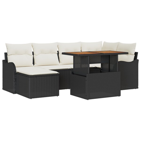vidaXL Ensemble de 7 Pièces de Canapés de Jardin avec Coussins Noir Poly Rattan Acacia