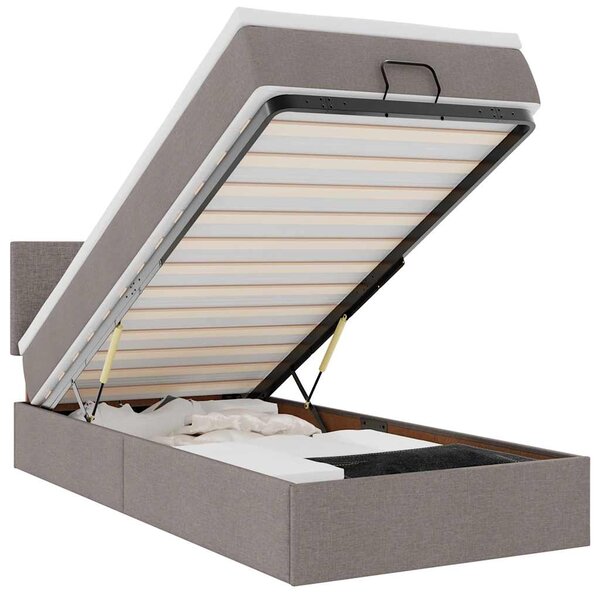vidaXL Lit ottoman avec matelas et LED taupe 90x200 cm tissu