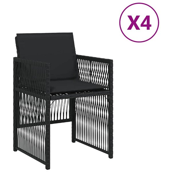 vidaXL Chaises de jardin lot de 4 avec coussins noir résine tressée
