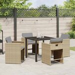 vidaXL Ensemble de salle à manger de jardin 5 pièces avec coussins Beige Poly Rattan