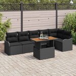vidaXL Ensemble de canapé de jardin 7 Pièces Noir Poly rotin
