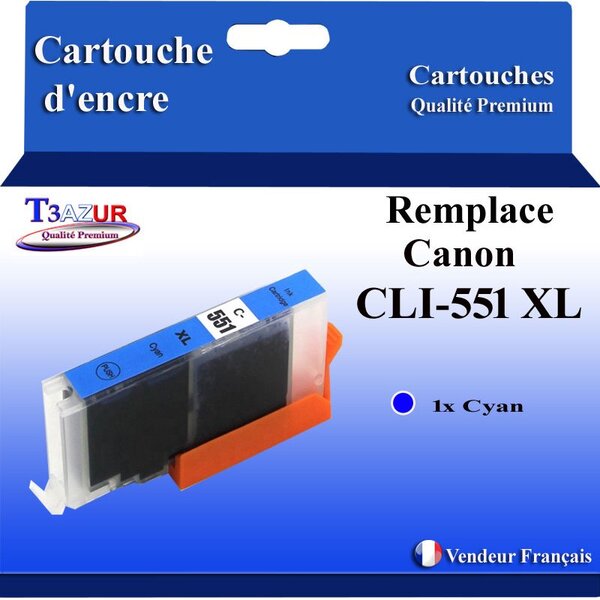 T3AZUR - Cartouche compatible avec Canon CLI551XL CLI-551 XL pour Canon Pixma iP7250 MG5650 MX925 iX6850 MG5550 MG5450 MG6650 MX920 MG5400 MG6450 MG7500 MX725  - Cyan