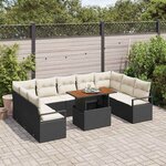 vidaXL Ensemble de canapé de jardin avec coussin 10 Pièces Noir et Crème