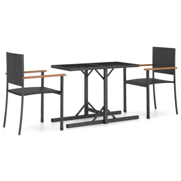 vidaXL Ensemble de salle à manger de jardin 3 Pièces Noir