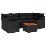 Ensemble de canapé de jardin 7 pièces vidaXL avec coussins Noir Poly Rattan Acacia