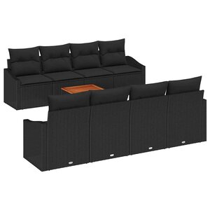 vidaXL Ensemble de canapé de jardin avec coussin 9 Pièces Noir polyrotin