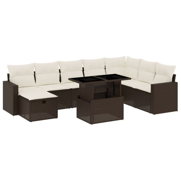 vidaXL Salon de jardin avec coussins 9 Pièces marron résine tressée