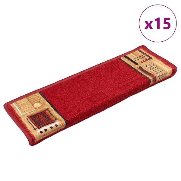 vidaXL Tapis d'escalier autocollants 15 Pièces 65x21x4 cm Rouge