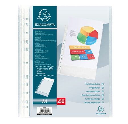 Sachet de 50 Pochettes A4 Perforées Polypropylene Graine 5/100e EXACOMPTA