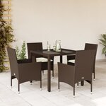 vidaXL Ensemble à manger de jardin et coussins 5Pièces marron rotin verre