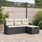 vidaXL Ensemble de Canapés de Jardin de 4 Pièces avec Coussins Noir en Poly Rattan
