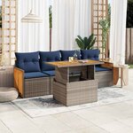 vidaXL Salon de jardin 5 Pièces avec coussins gris résine tressée acacia