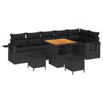 Ensemble de canapé de jardin 9 pièces vidaXL avec coussins en rotin poly noir acacia