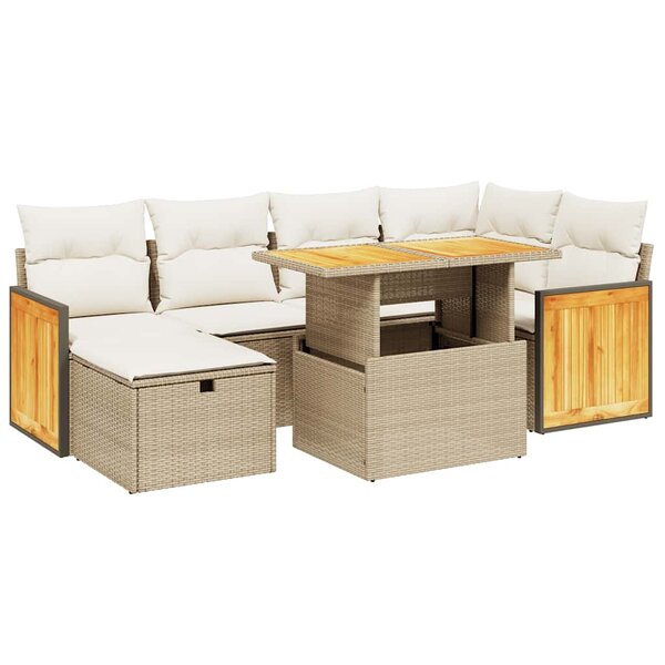 vidaXL Salon de jardin avec coussins 7 Pièces beige résine tressée
