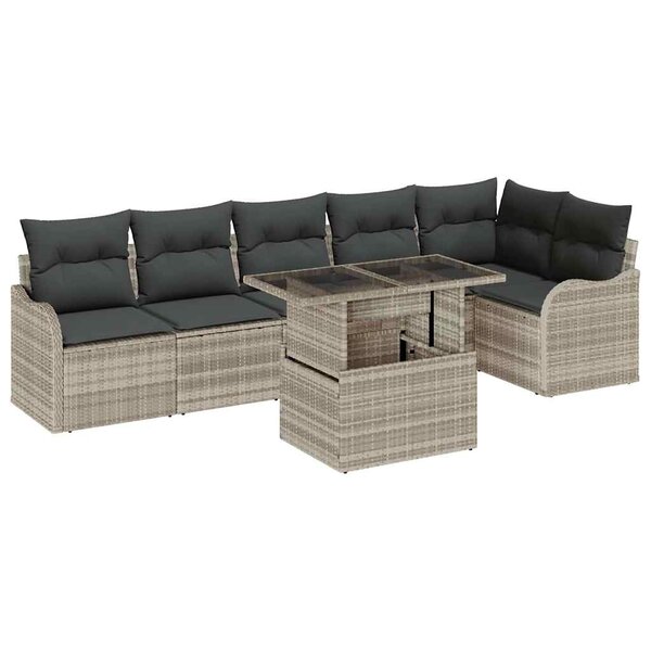 vidaXL Ensemble de canapé de jardin 7 Pièces Gris clair Poly Rattan