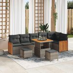 vidaXL Ensemble de canapé de jardin 9 Pièces Gris 80 x 80 x 71 cm