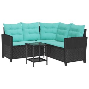 vidaXL Canapé de jardin 2 Pièces Noir et turquoise Poly rotin